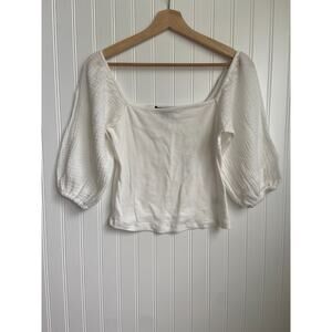 Sanctuary Top Women's XS White Cotton Remix Puff Sleeve, Peasant